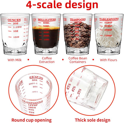 2 OZ 4 Features Shot Glasses Measuring cup Liquid Heavy Glass Wine Glass Espresso Shot -Incremental Measurement Heavy 60ML (2, Black)