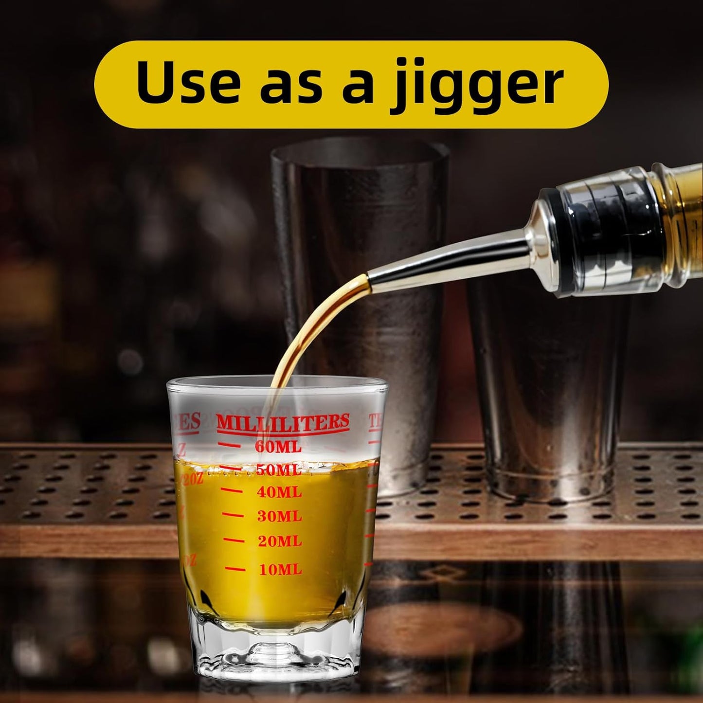 2 OZ 4 Features Shot Glasses Measuring cup Liquid Heavy Glass Wine Glass Espresso Shot -Incremental Measurement Heavy 60ML (2, Black)
