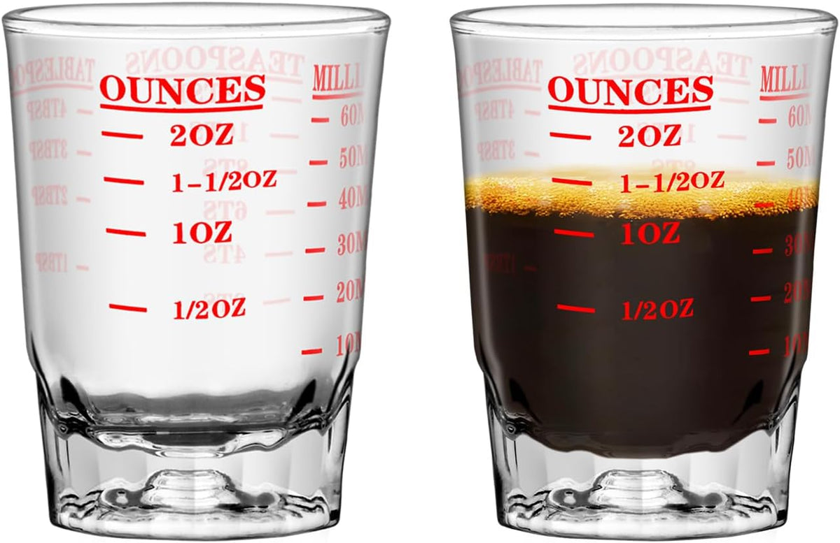 2 OZ 4 Features Shot Glasses Measuring cup Liquid Heavy Glass Wine Glass Espresso Shot -Incremental Measurement Heavy 60ML (2, Black)