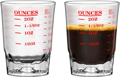 2 OZ 4 Features Shot Glasses Measuring cup Liquid Heavy Glass Wine Glass Espresso Shot -Incremental Measurement Heavy 60ML (2, Black)