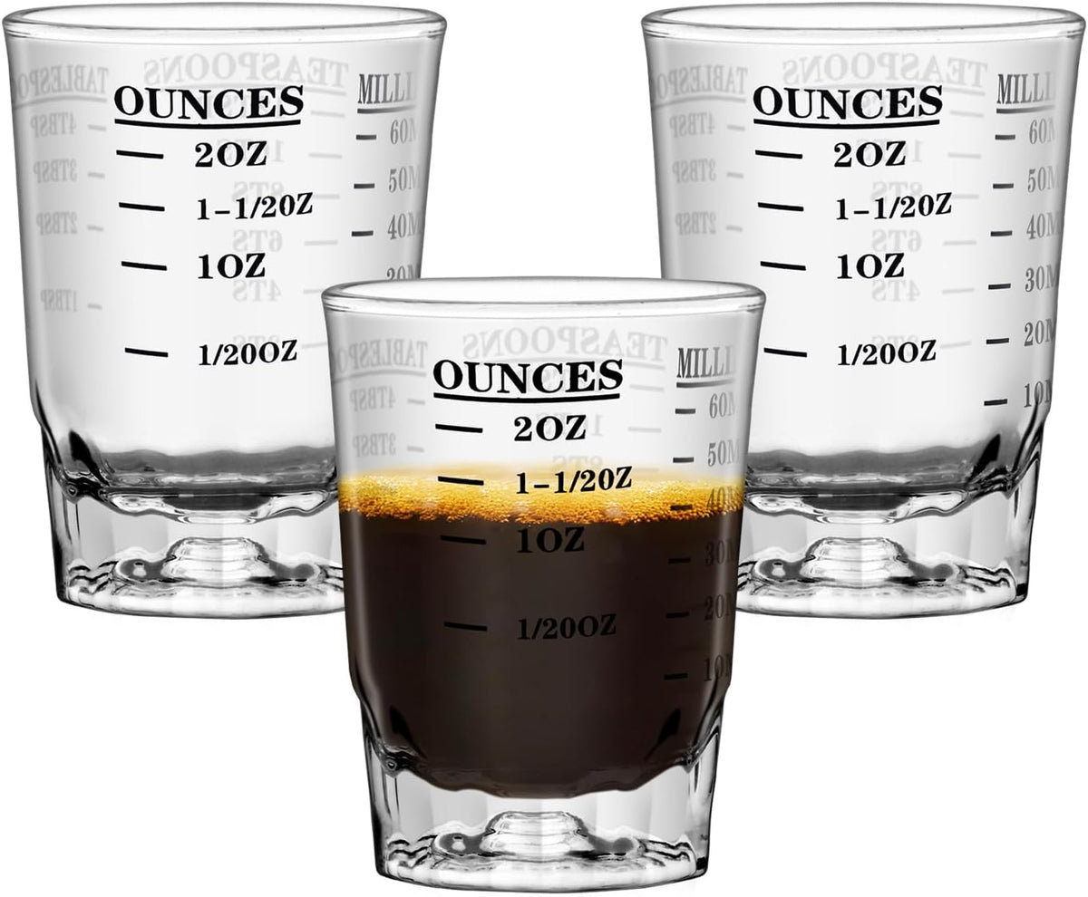 2 OZ 4 Features Shot Glasses Measuring cup Liquid Heavy Glass Wine Glass Espresso Shot -Incremental Measurement Heavy 60ML (2, Black)