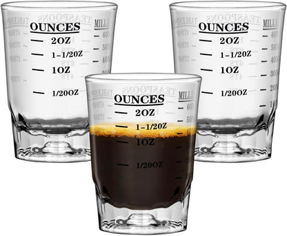 2 OZ 4 Features Shot Glasses Measuring cup Liquid Heavy Glass Wine Glass Espresso Shot -Incremental Measurement Heavy 60ML (2, Black)