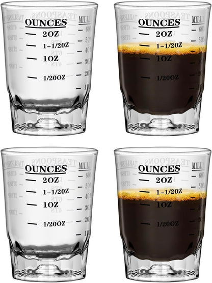 2 OZ 4 Features Shot Glasses Measuring cup Liquid Heavy Glass Wine Glass Espresso Shot -Incremental Measurement Heavy 60ML (2, Black)
