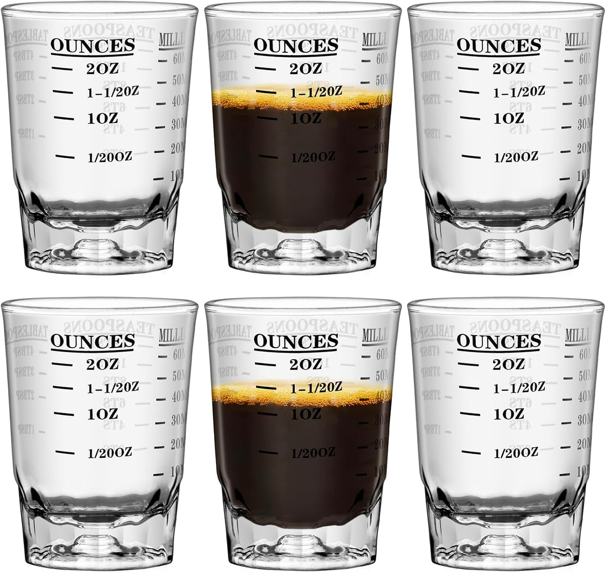 2 OZ 4 Features Shot Glasses Measuring cup Liquid Heavy Glass Wine Glass Espresso Shot -Incremental Measurement Heavy 60ML (2, Black)