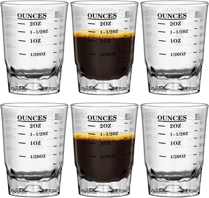 2 OZ 4 Features Shot Glasses Measuring cup Liquid Heavy Glass Wine Glass Espresso Shot -Incremental Measurement Heavy 60ML (2, Black)