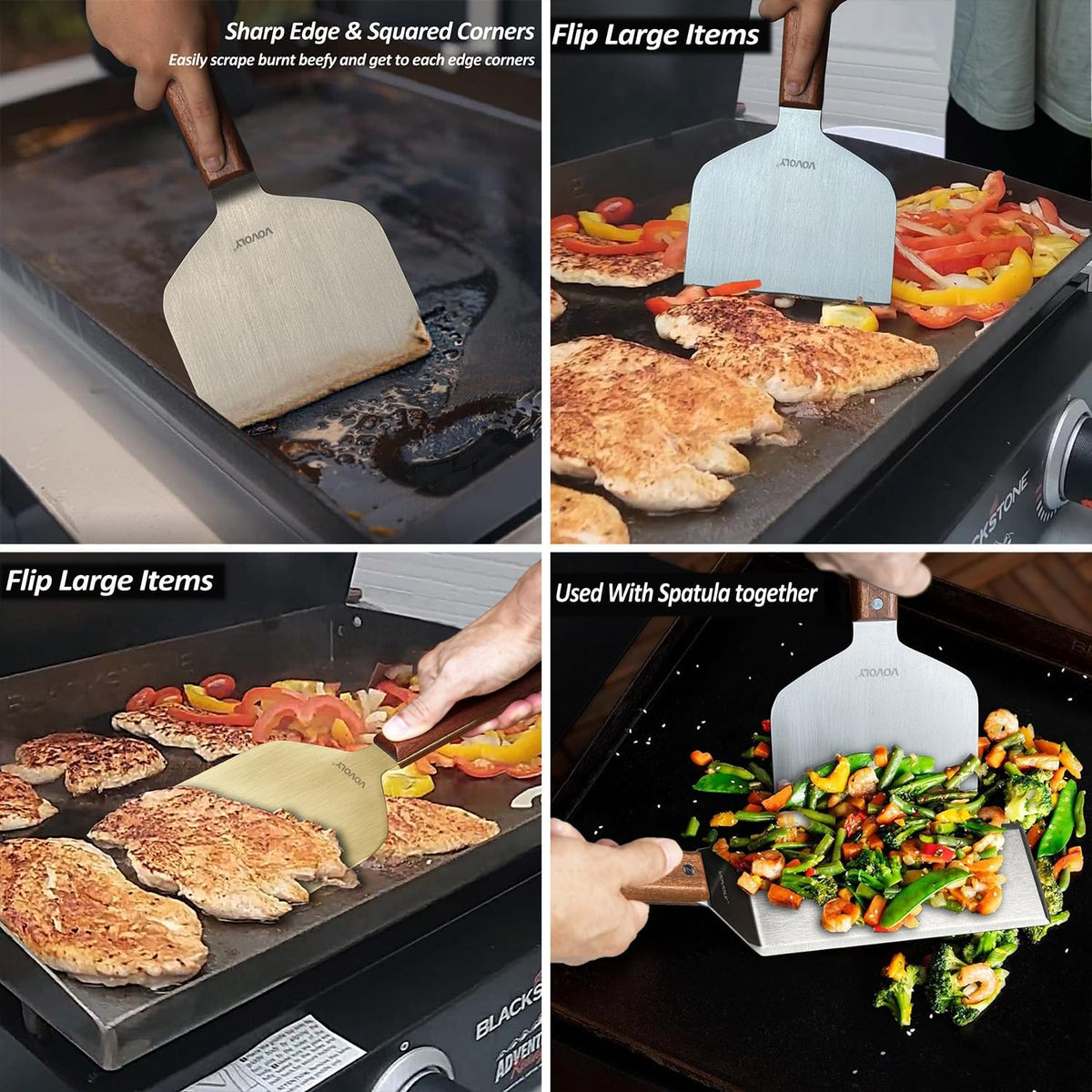 Multipurpose Bench Scraper Kitchen Utensil for Flat Top Griddle, Dough Scraper Cutter for Bread and Pizza Cutter - Stainless Steel Metal Griddle Scraper Chopper