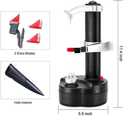 Electric Potato Peeler Automatic Apple Peeler, Smart Vegetable Fruit Peeler, Electric Peeler Machine [1 Adapter 2 Extra Blades] with Apple Slicer Corer (Black-R)