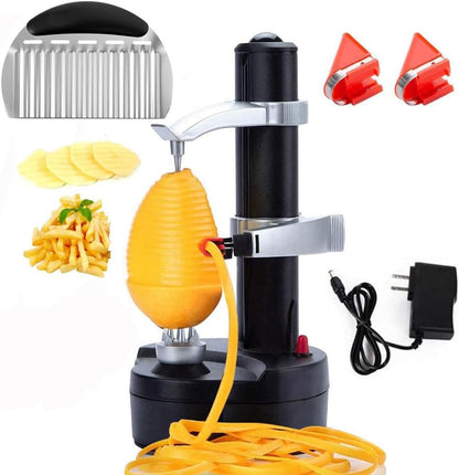 Electric Potato Peeler Automatic Apple Peeler, Smart Vegetable Fruit Peeler, Electric Peeler Machine [1 Adapter 2 Extra Blades] with Apple Slicer Corer (Black-R)