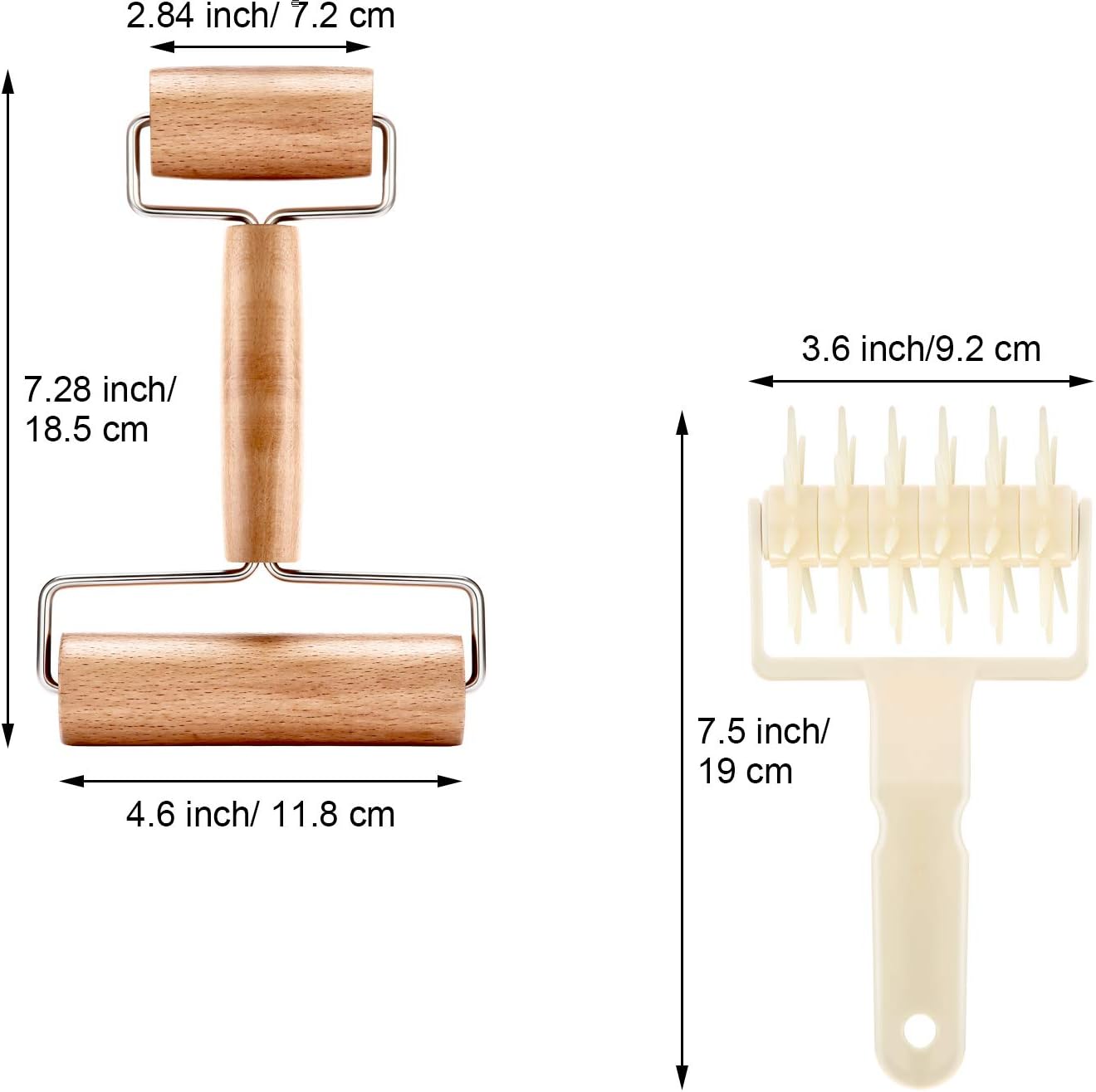 2 Pcs Pizza Dough Roller Docker Set, Plastic Dough Docker Pastry Roller with Spikes Non-stick Wooden Rolling Pin for Cookie, Pie, Pastry, Bread, Crust