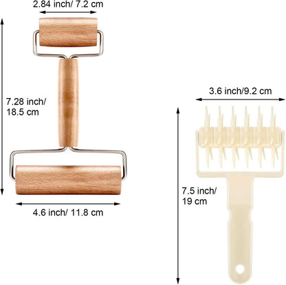 2 Pcs Pizza Dough Roller Docker Set, Plastic Dough Docker Pastry Roller with Spikes Non-stick Wooden Rolling Pin for Cookie, Pie, Pastry, Bread, Crust
