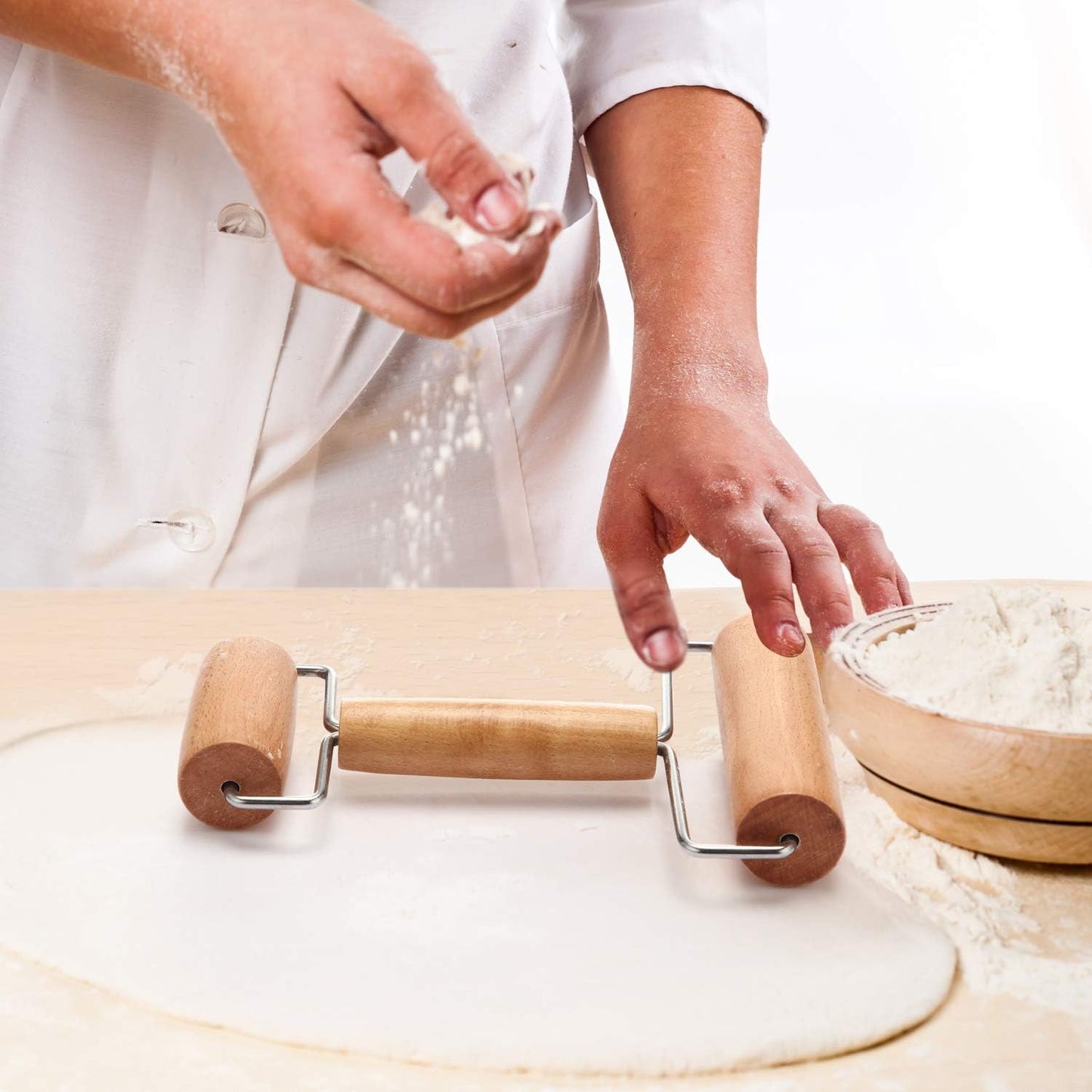 2 Pcs Pizza Dough Roller Docker Set, Plastic Dough Docker Pastry Roller with Spikes Non-stick Wooden Rolling Pin for Cookie, Pie, Pastry, Bread, Crust