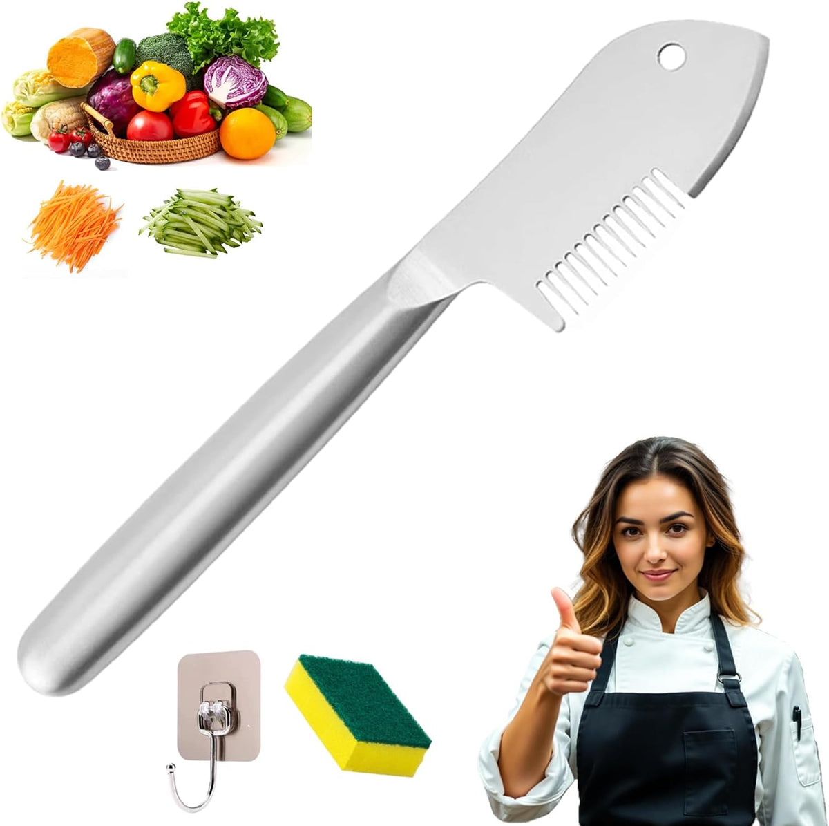 Stainless Steel Multi-Purpose Julienne Peeler, Portable Handheld Vegetable Shredder, Kitchen Tools for Quick Shredding, Comfortable Handle, Easy to Store, for Vegetables, Fruits, etc (1)