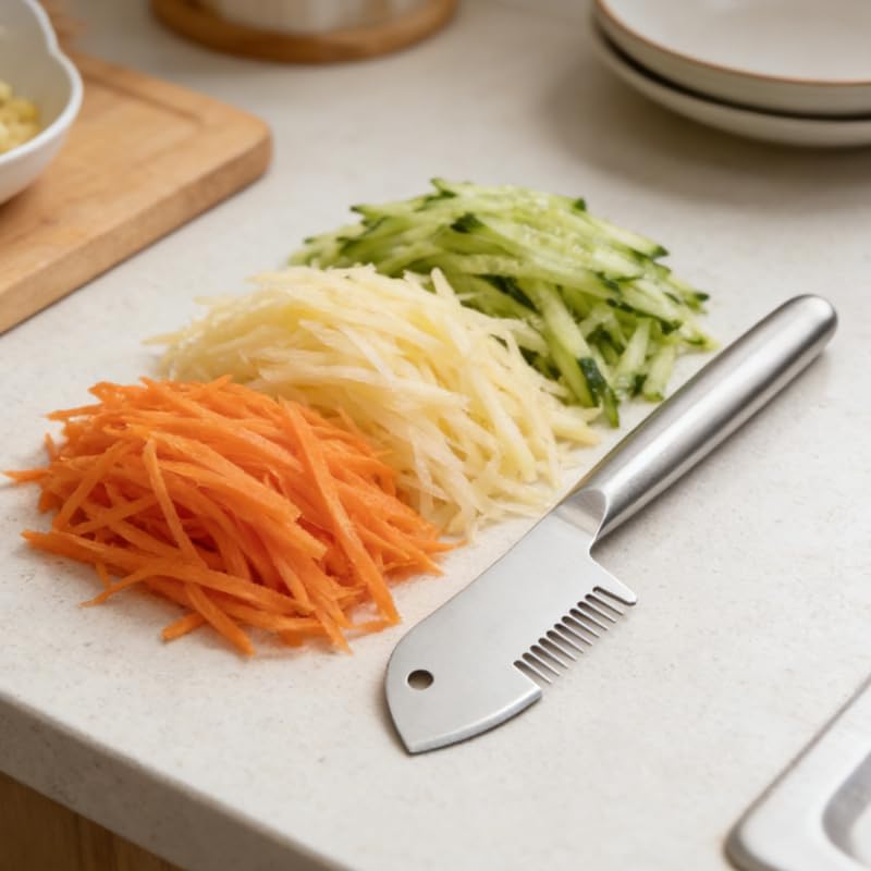 Stainless Steel Multi-Purpose Julienne Peeler, Portable Handheld Vegetable Shredder, Kitchen Tools for Quick Shredding, Comfortable Handle, Easy to Store, for Vegetables, Fruits, etc (1)