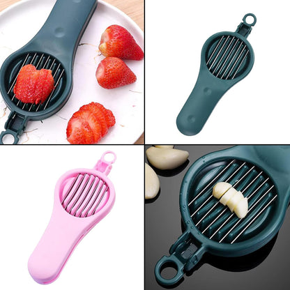 2 in 1 Strawberry Slicer Cherry Pitter, Stainless Steel Fruit Cutter for Hawthorn Plums and Olives Kitchen Baking Tool (Green)