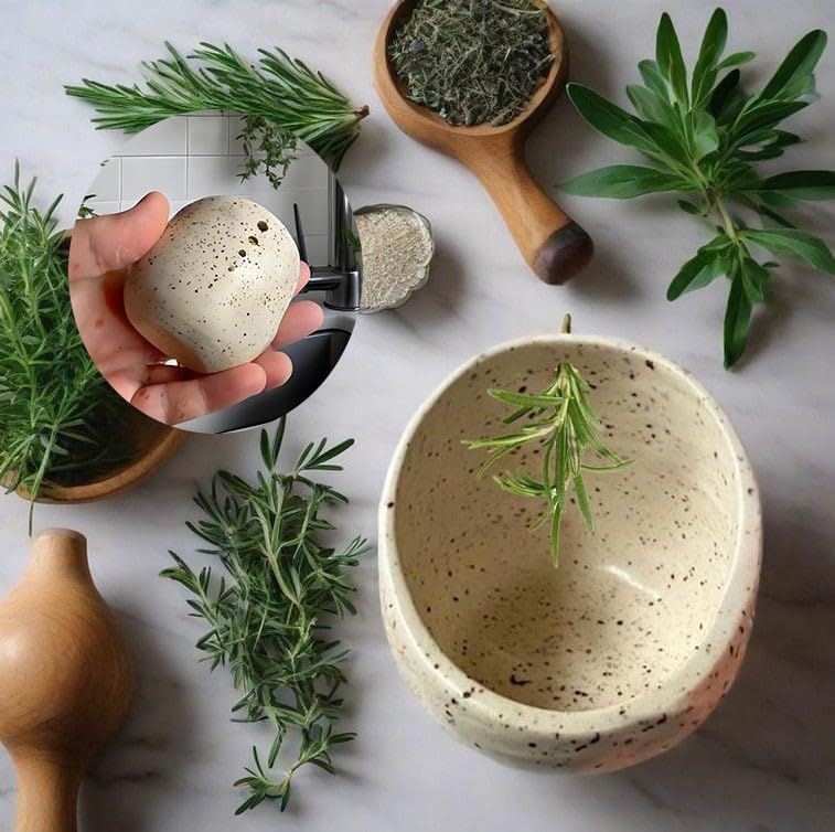 Hamblin Bros Pottery Herb Stripper Bowl, 2025 New Herbs Stripper Bo-wl Ceramic, Ceramic Herb Stripper, Ergonomic Easy to Stripping