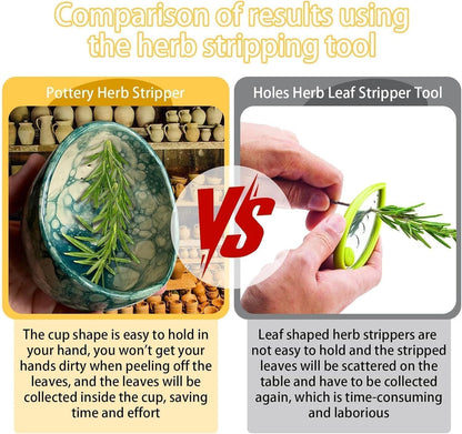Hamblin Bros Pottery Herb Stripper Bowl, 2025 New Herbs Stripper Bo-wl Ceramic, Ceramic Herb Stripper, Ergonomic Easy to Stripping