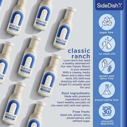 Classic Ranch Dressing - Seed Oil Free, Dairy Free & Gluten Free Salad Dressing w/Avocado Oil - Sugar Free, Low Sodium Healthy Ranch Dressing - Paleo Dressing for Sauces & More - 8 fl oz
