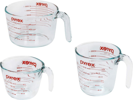 Essentials (3-Pack) Glass Measuring Cups Set, (1, 2 & 4 Cup) Measuring Cups For Prepping, Baking and Cooking, Preheated Oven, Dishwasher, Freezer, and Microwave Safe