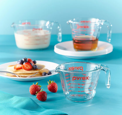 Essentials (3-Pack) Glass Measuring Cups Set, (1, 2 & 4 Cup) Measuring Cups For Prepping, Baking and Cooking, Preheated Oven, Dishwasher, Freezer, and Microwave Safe