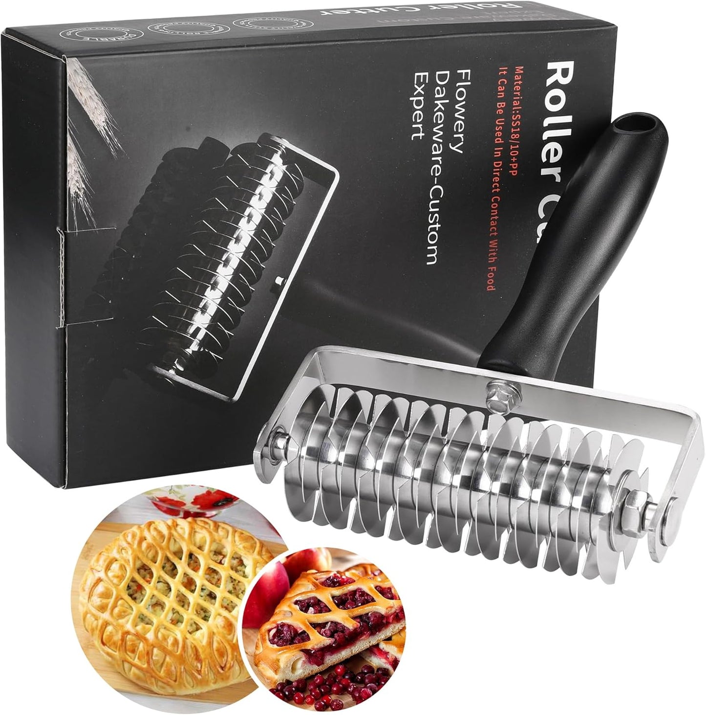 Pastry Lattice Roller Cutter - Stainless Steel Professional Dough Lattice | Top Pie Pizza Bread Pastry Crust Lattice Roller Cutter wheel