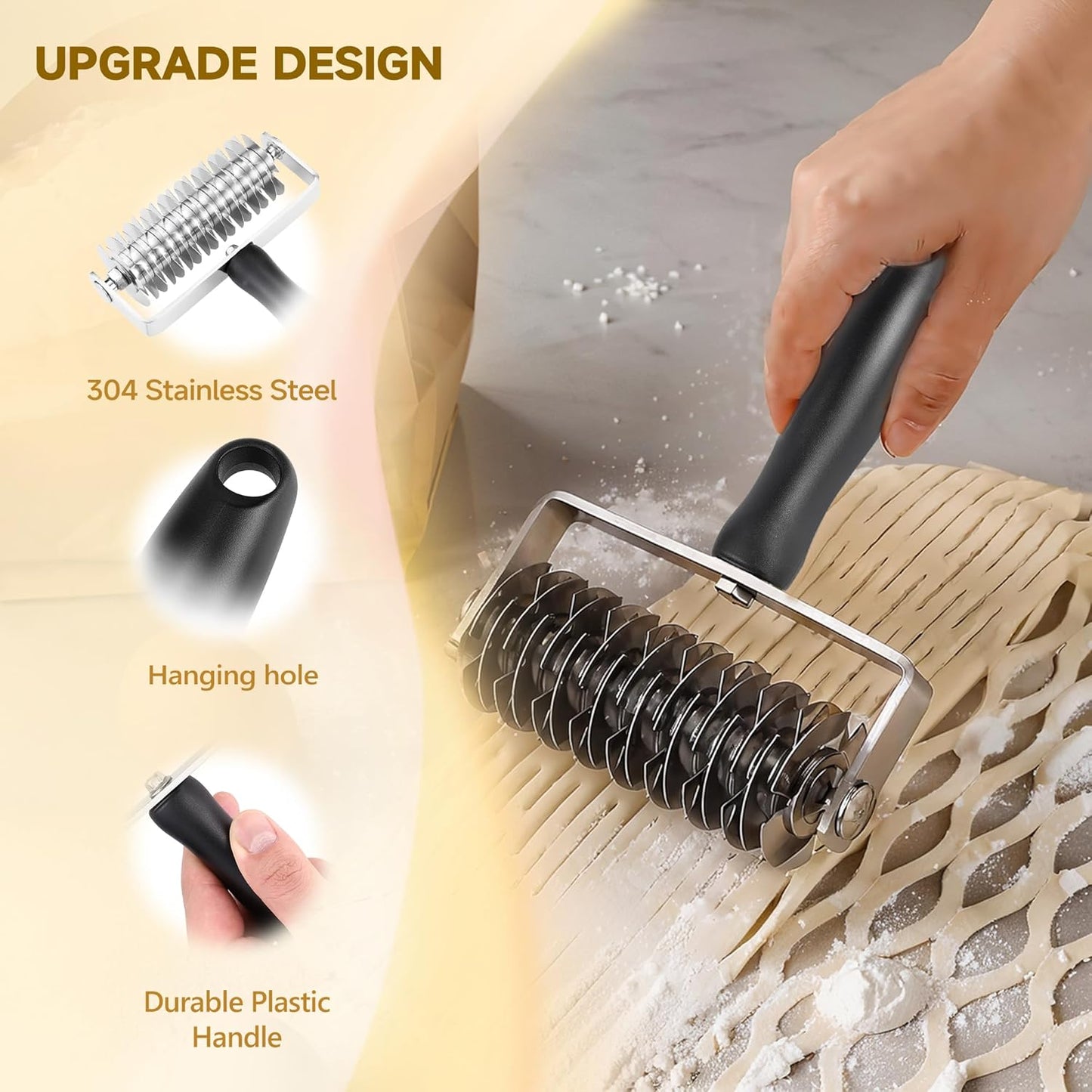 Pastry Lattice Roller Cutter - Stainless Steel Professional Dough Lattice | Top Pie Pizza Bread Pastry Crust Lattice Roller Cutter wheel