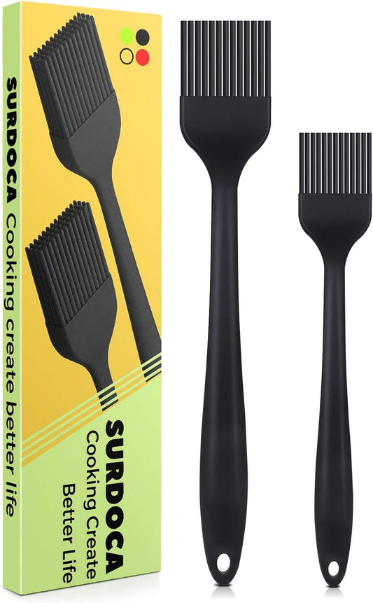 Silicone Pastry Basting Brush - 2Pcs 10 + 8 in Heat Resistant Brush for Baking Cooking Food, BPA Free Kitchen Brush for Sauce Butter Oil, Stainless Steel Core Design for Barbecue BBQ Grilling