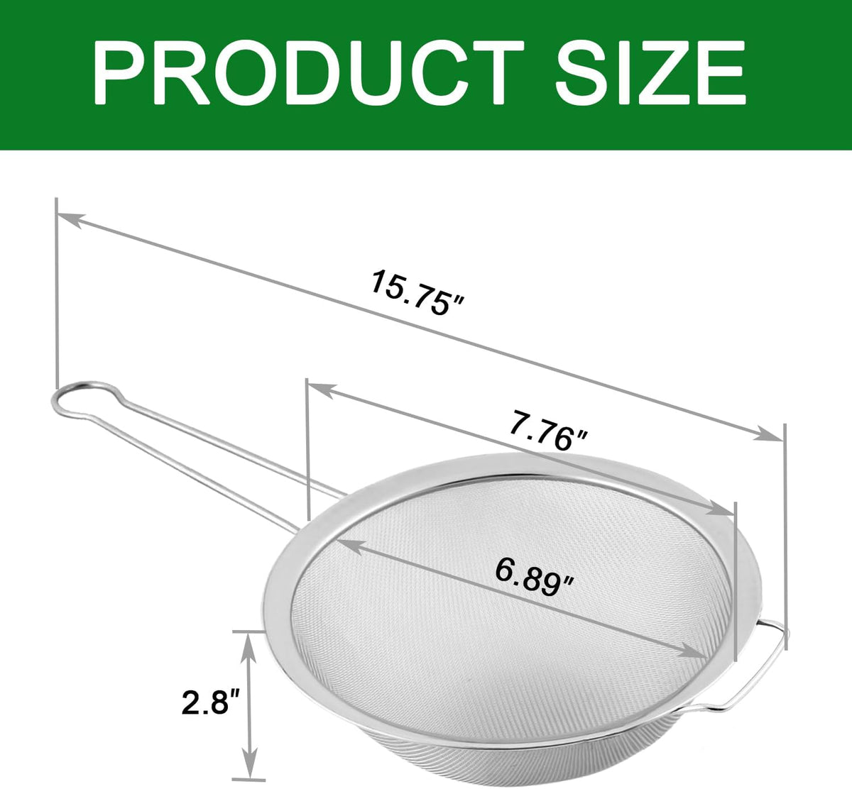 Fine Mesh Strainer with Sturdy Handle, 7.76 Inch Stainless Steel Strainers, Bonus 20x20 Inch Reusable Cotton Cheese Cloths with 4 Hemmed Edges, Sieve Sifter for Straining, Cooking, Baking
