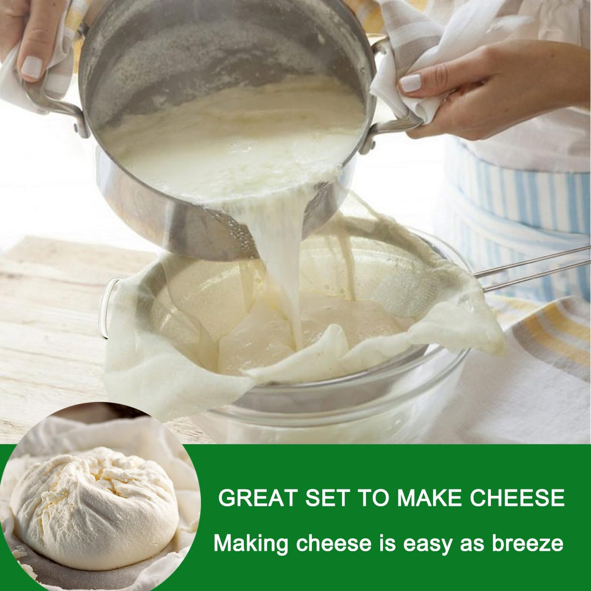 Fine Mesh Strainer with Sturdy Handle, 7.76 Inch Stainless Steel Strainers, Bonus 20x20 Inch Reusable Cotton Cheese Cloths with 4 Hemmed Edges, Sieve Sifter for Straining, Cooking, Baking