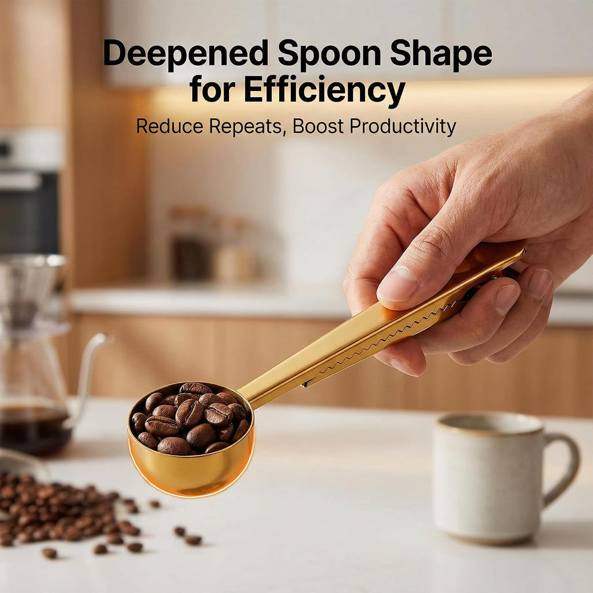 Stainless Steel Coffee Scoop with Clip - Coffee Scoop for Ground Coffee, Precision Coffee Measuring Scoop, Tablespoon Stainless Steel Scoop for Coffee, Tea, Protein Powder (Gold)