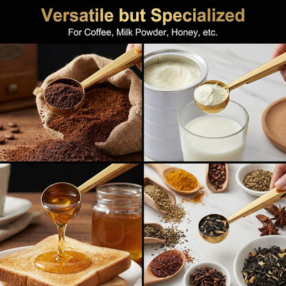 Stainless Steel Coffee Scoop with Clip - Coffee Scoop for Ground Coffee, Precision Coffee Measuring Scoop, Tablespoon Stainless Steel Scoop for Coffee, Tea, Protein Powder (Gold)