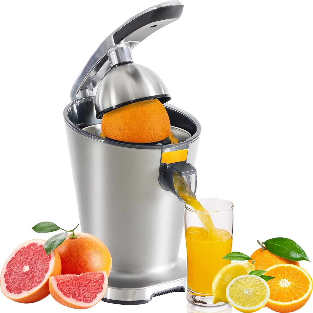 Electric Citrus Juicer, Automatic Orange Juicer Machine & Lemon Squeezer with One-Touch Operation, High Juice Yield and Easy to Clean Juice Maker for Home & Kitchen Use, Silver