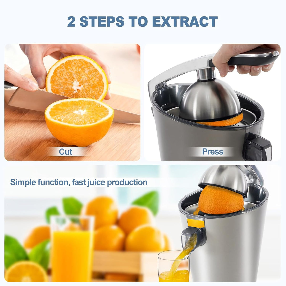 Electric Citrus Juicer, Automatic Orange Juicer Machine & Lemon Squeezer with One-Touch Operation, High Juice Yield and Easy to Clean Juice Maker for Home & Kitchen Use, Silver