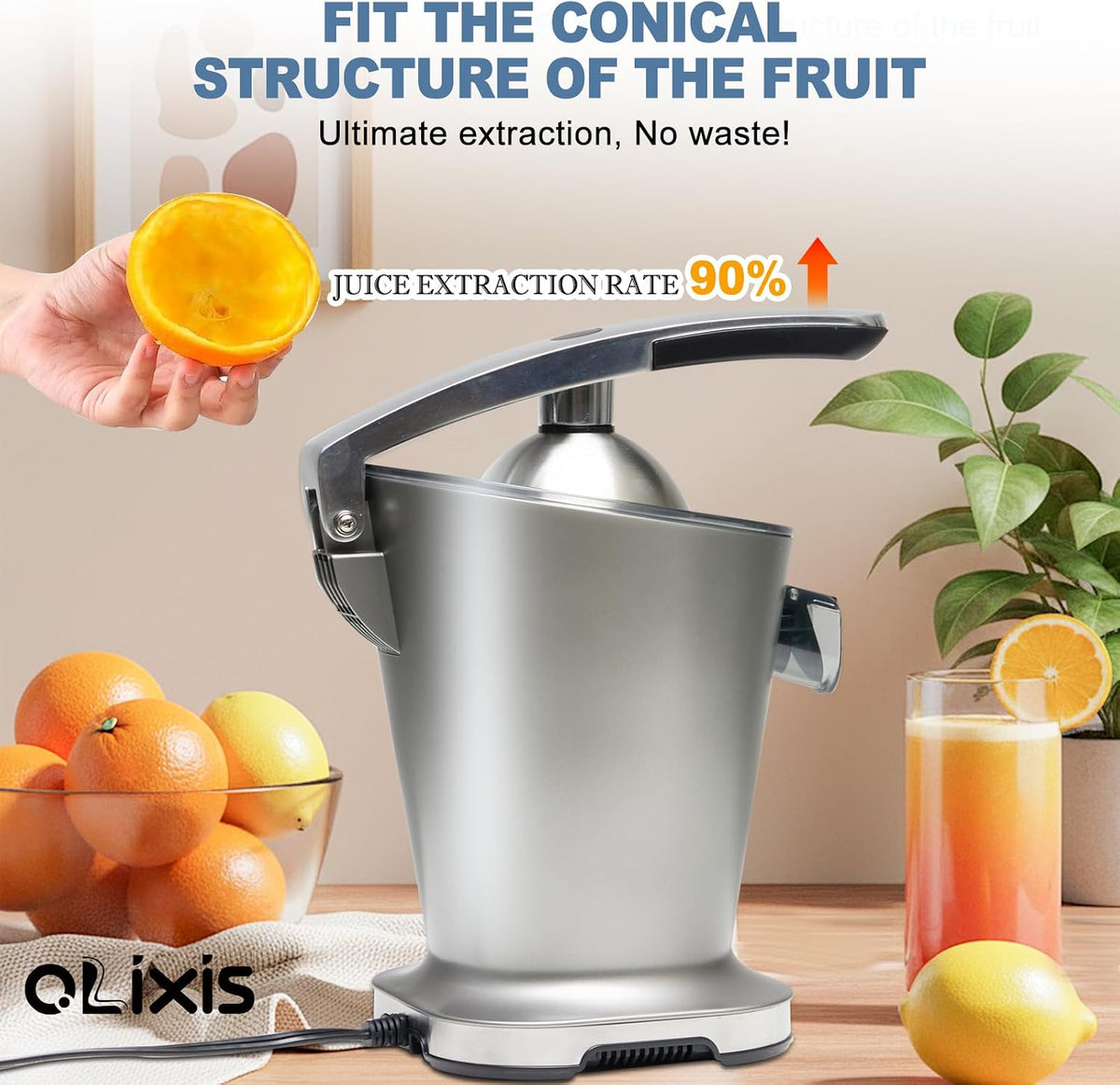Electric Citrus Juicer, Automatic Orange Juicer Machine & Lemon Squeezer with One-Touch Operation, High Juice Yield and Easy to Clean Juice Maker for Home & Kitchen Use, Silver