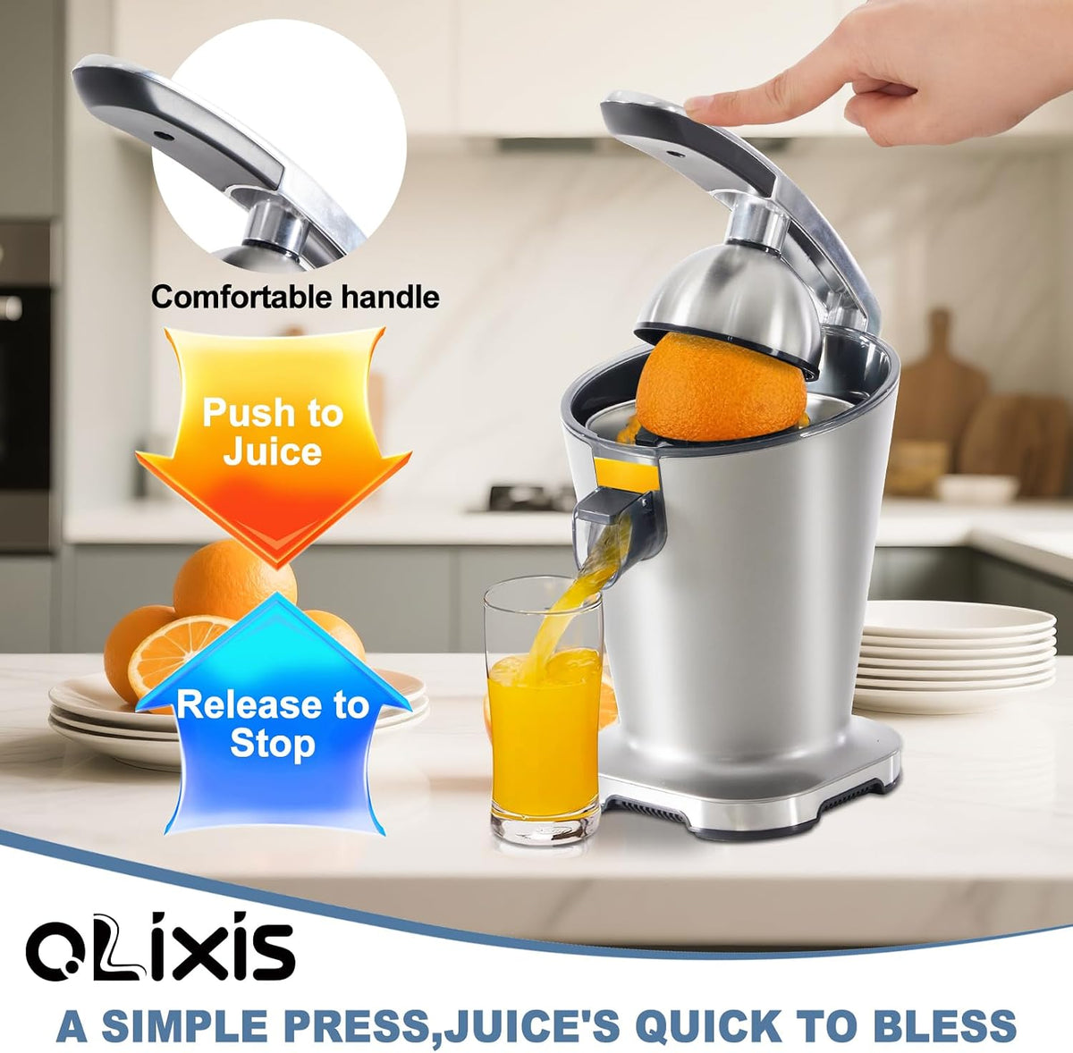 Electric Citrus Juicer, Automatic Orange Juicer Machine & Lemon Squeezer with One-Touch Operation, High Juice Yield and Easy to Clean Juice Maker for Home & Kitchen Use, Silver