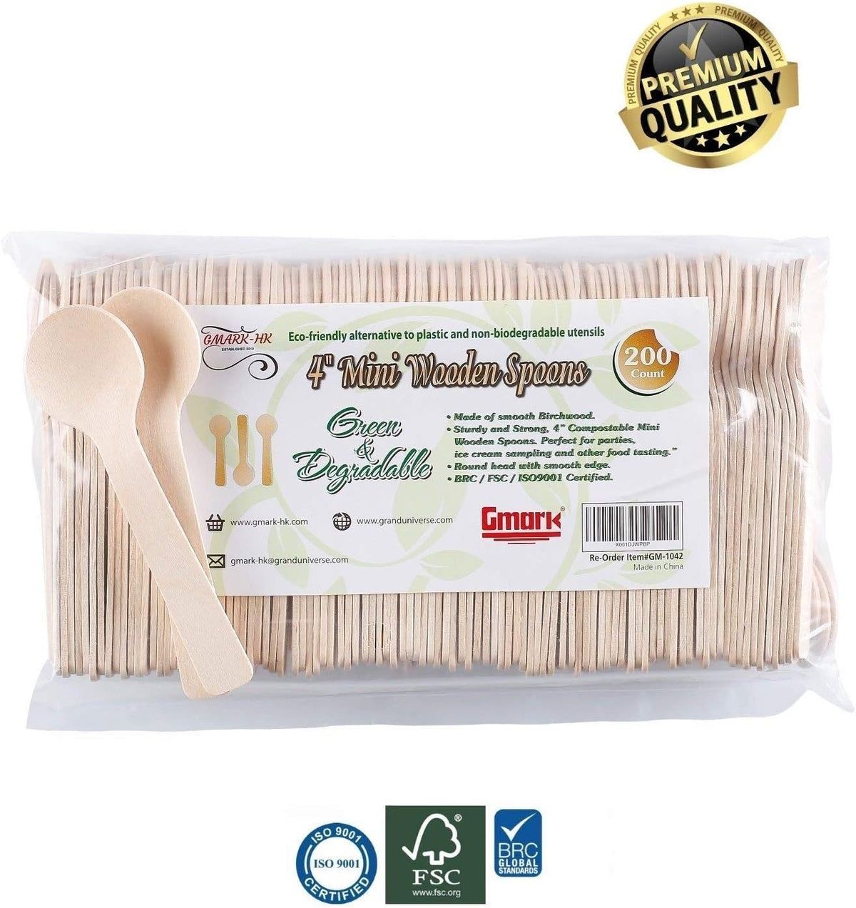 1.5mm Extra-Thick Mini Wooden Spoons (4 Inch) - Heavy Duty Birch Wood - Sturdy No-Snap Disposable Spoons for Gelato, Desserts & Charcuterie - Eco-Friendly & Compostable GM1042A
