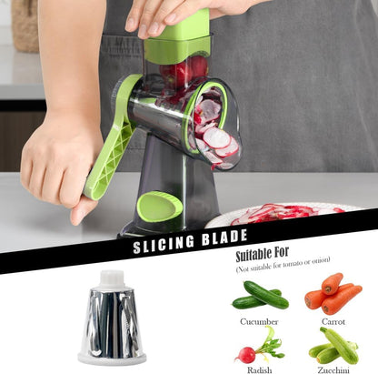 Cheese Grater Hand Crank Rotating Cheese Shredder Stainless Steel Vegetable Slicer Grater for Kitchen 3 Blades for Cheese, Carrot, Cucumber, Nuts, Chocolate, Dark Grey
