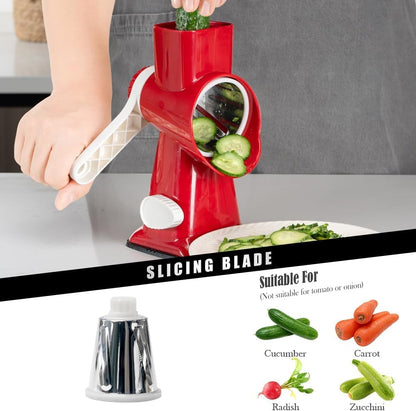 Cheese Grater Hand Crank Rotating Cheese Shredder Stainless Steel Vegetable Slicer Grater for Kitchen 3 Blades for Cheese, Carrot, Cucumber, Nuts, Chocolate, Dark Grey