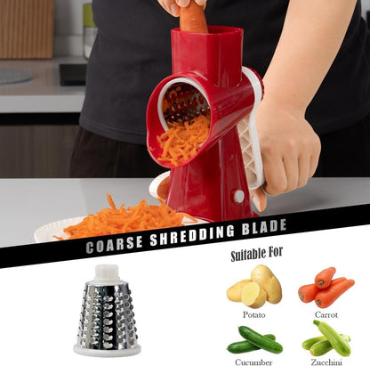 Cheese Grater Hand Crank Rotating Cheese Shredder Stainless Steel Vegetable Slicer Grater for Kitchen 3 Blades for Cheese, Carrot, Cucumber, Nuts, Chocolate, Dark Grey