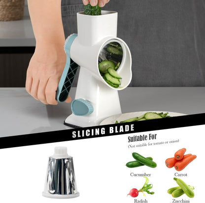 Cheese Grater Hand Crank Rotating Cheese Shredder Stainless Steel Vegetable Slicer Grater for Kitchen 3 Blades for Cheese, Carrot, Cucumber, Nuts, Chocolate, Dark Grey
