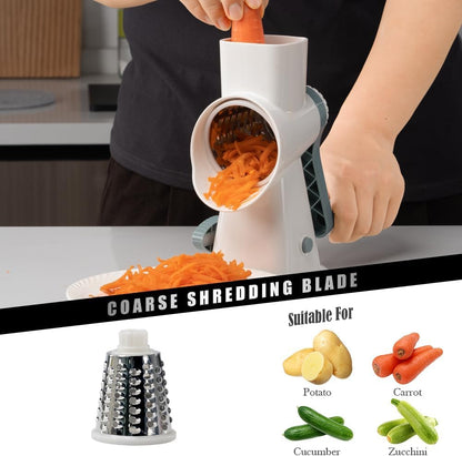 Cheese Grater Hand Crank Rotating Cheese Shredder Stainless Steel Vegetable Slicer Grater for Kitchen 3 Blades for Cheese, Carrot, Cucumber, Nuts, Chocolate, Dark Grey