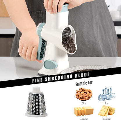 Cheese Grater Hand Crank Rotating Cheese Shredder Stainless Steel Vegetable Slicer Grater for Kitchen 3 Blades for Cheese, Carrot, Cucumber, Nuts, Chocolate, Dark Grey