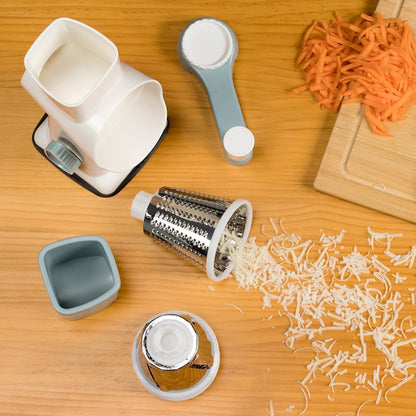 Cheese Grater Hand Crank Rotating Cheese Shredder Stainless Steel Vegetable Slicer Grater for Kitchen 3 Blades for Cheese, Carrot, Cucumber, Nuts, Chocolate, Dark Grey