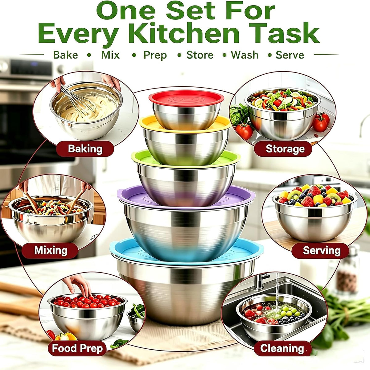 Mixing Bowls Set, 22PCS Stainless Steel Bowl with Lid Set for Kitchen Prep