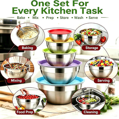 Mixing Bowls Set, 22PCS Stainless Steel Bowl with Lid Set for Kitchen Prep