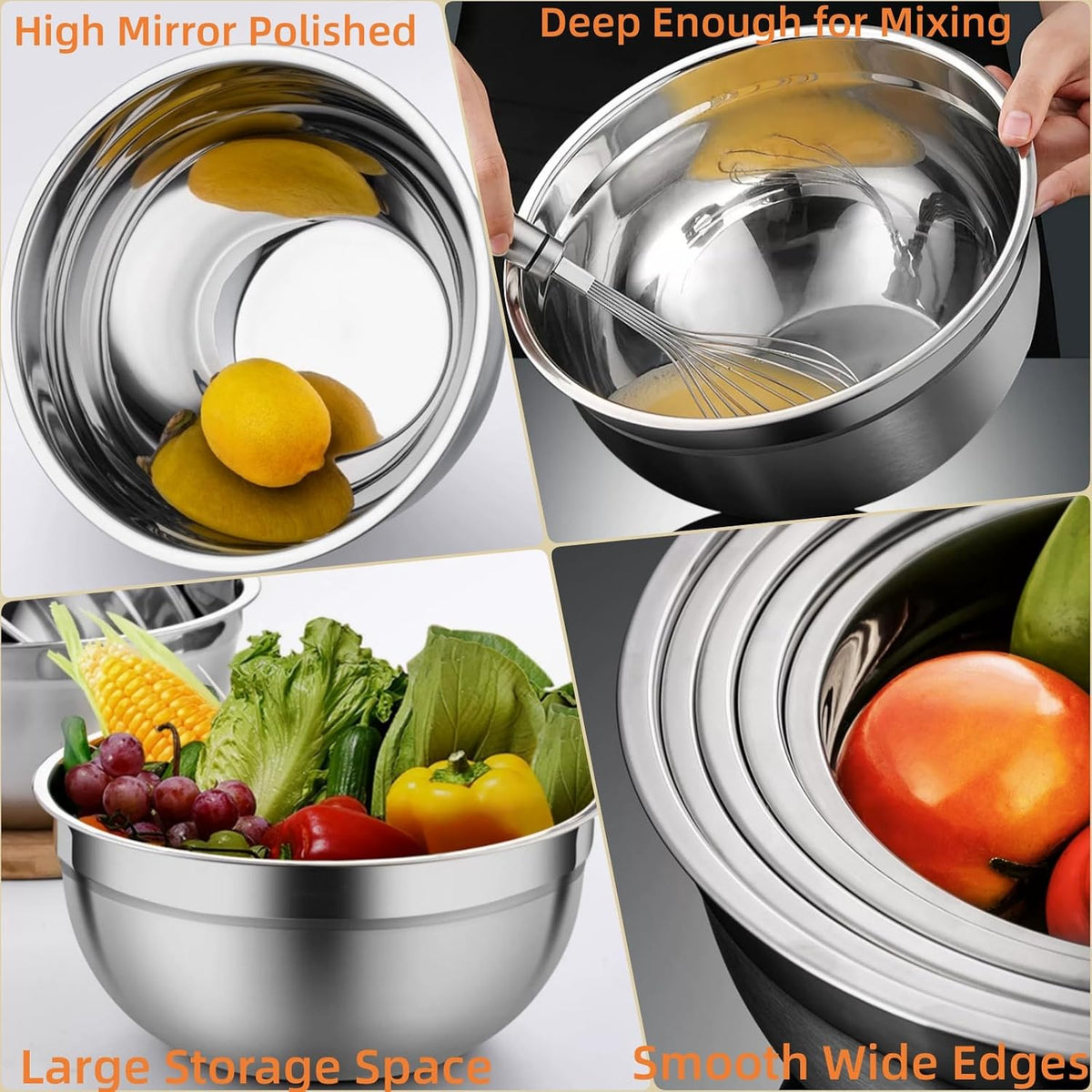 Mixing Bowls Set, 22PCS Stainless Steel Bowl with Lid Set for Kitchen Prep