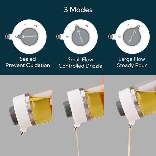 Precision Pour Glass Oil Dispenser with 3 Modes, Drip-free Spout, Two Adjustable Flowing Speed, 12 oz Vinegar Dispenser Bottle for Kitchen, Borosilicate Glass Olive Oil Bottle for Cooking