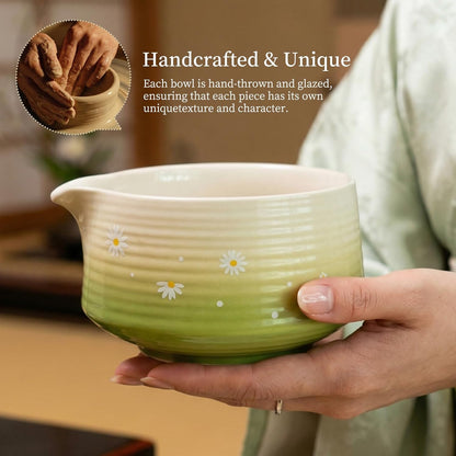 Matcha Whisk Set, 6 pcs Ceramic Matcha Set Kit Includes Bowl & Holder, Bamboo Whisk (Chasen), Sifter, Scoop & Spoon For Ceremony, Mother’s Day Gift for Women, Sakura