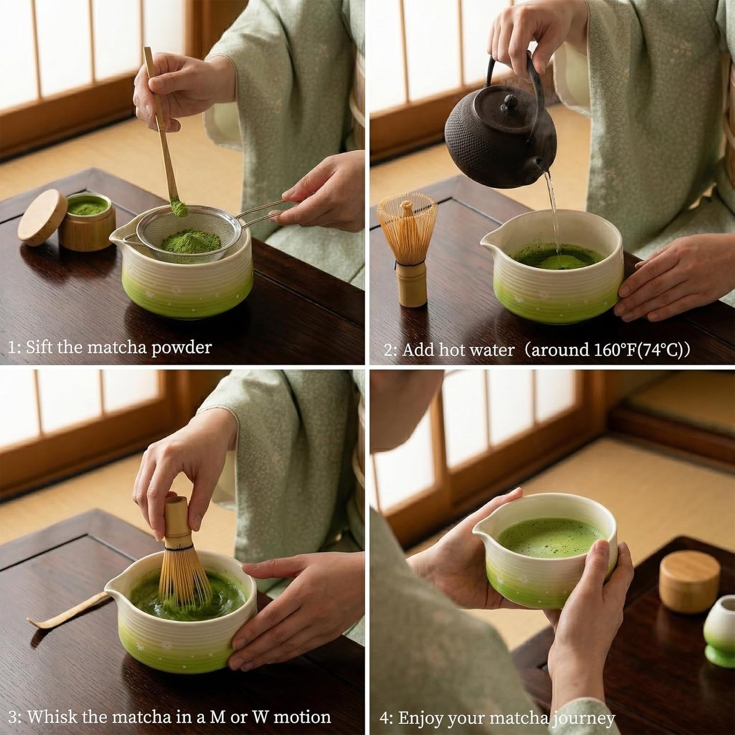 Matcha Whisk Set, 6 pcs Ceramic Matcha Set Kit Includes Bowl & Holder, Bamboo Whisk (Chasen), Sifter, Scoop & Spoon For Ceremony, Mother’s Day Gift for Women, Sakura