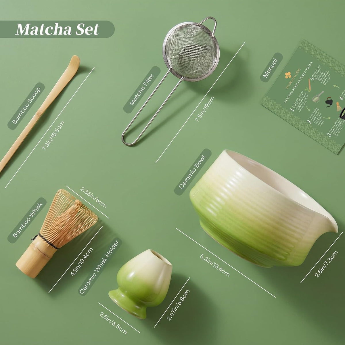 Matcha Whisk Set, 6 pcs Ceramic Matcha Set Kit Includes Bowl & Holder, Bamboo Whisk (Chasen), Sifter, Scoop & Spoon For Ceremony, Mother’s Day Gift for Women, Sakura