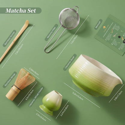 Matcha Whisk Set, 6 pcs Ceramic Matcha Set Kit Includes Bowl & Holder, Bamboo Whisk (Chasen), Sifter, Scoop & Spoon For Ceremony, Mother’s Day Gift for Women, Sakura